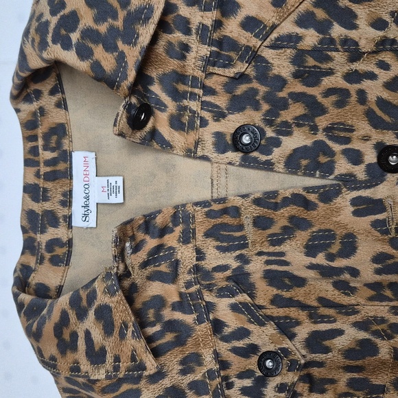 Style & Co Leopard Print Denim Jacket Sz M - Picture 2 of 12